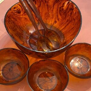 Amber Swirl Salad Bowl Set